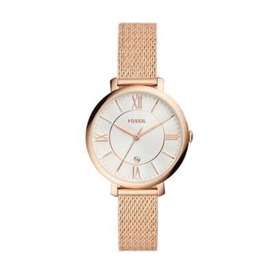 Naschrift Kan worden berekend Bekwaam Jacqueline Three-Hand Rose Gold-Tone Stainless Steel Watch - ES4352 - Fossil