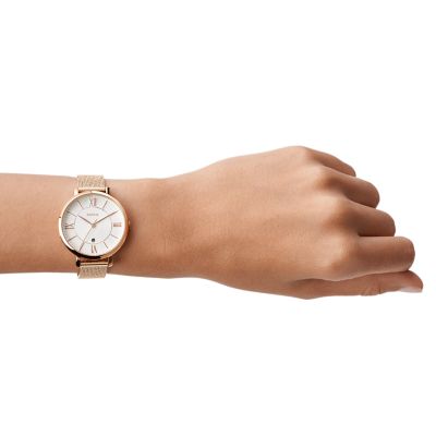 Jacqueline Three Hand Rose Gold Tone Stainless Steel Watch