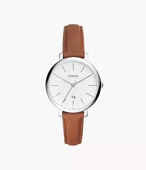 Jacqueline Three-Hand Date Brown Leather Watch