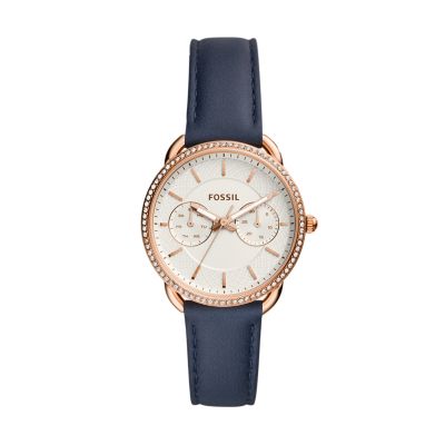 Fossil tailor multifunction on sale navy leather watch