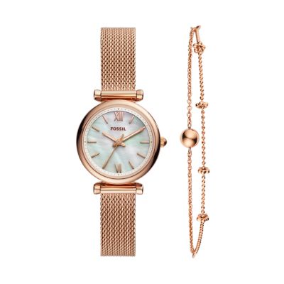 Carlie Mini Three-Hand Rose-Gold-Tone Stainless Steel Watch And