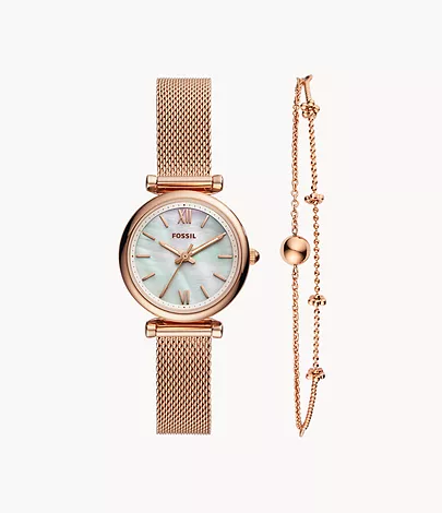 Carlie Mini Three-Hand Rose-Gold-Tone Stainless Steel Watch And Bracelet  Box Set