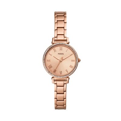 Kinsey Three-Hand Rose Gold-Tone Stainless Steel Watch - Fossil