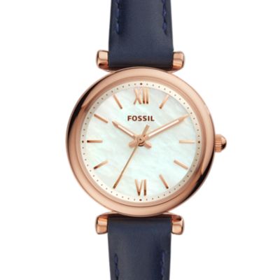 Carlie Mini Three-Hand Navy Leather Watch