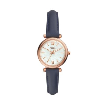 Carlie Mini Three-Hand Navy Leather Watch - ES4502 - Fossil