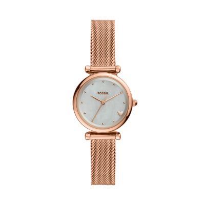 Fossil carlie mini three hand rose gold new arrivals