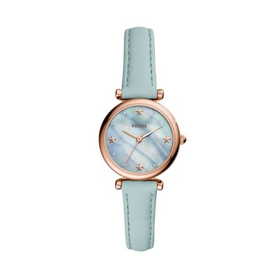 Carlie Mini Three-Hand Gray Leather Watch - ES5068 - Fossil