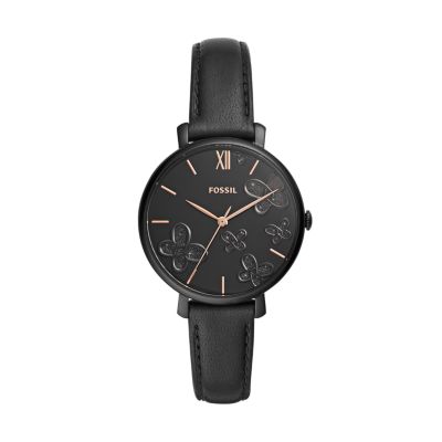 Fossil jacqueline clearance black leather watch