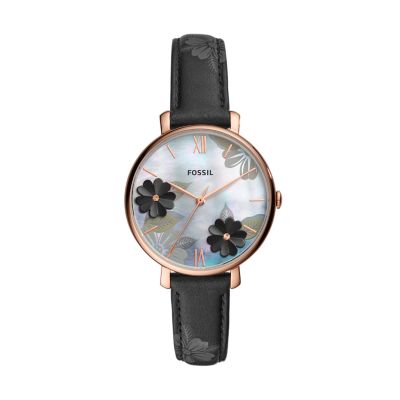 Jacqueline Three-Hand Black Leather Watch - ES4535 - Fossil