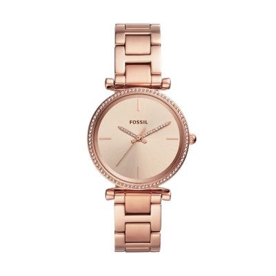 Carlie Three Hand Rose Gold Tone Stainless Steel Watch ES4301 Fossil