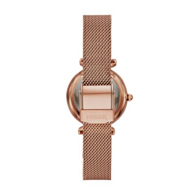 Fossil carlie mini discount three hand rose gold