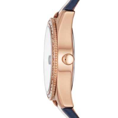 Scarlette Three-Hand Date Striped Navy Leather Watch display picture 1
