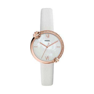 Fossil white 2025 leather watch