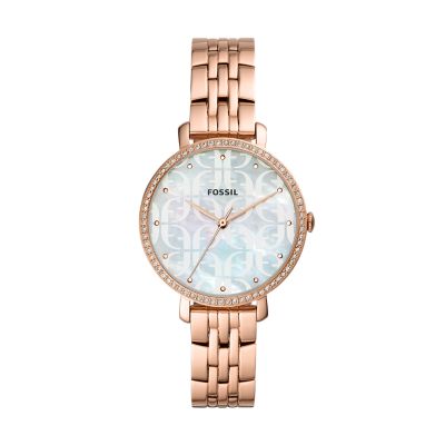 Jacqueline Wink Eye Three Hand Rose Gold Tone Stainless Steel Watch