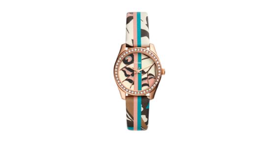 Scarlette Mini Three-Hand Striped Pattern Leather Watch