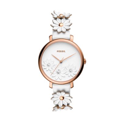 Jacqueline Three Hand White Leather Watch