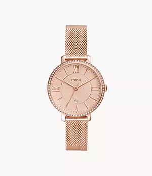 Reloj Jacqueline de acero inoxidable en tono oro rosa con tres agujas y fecha