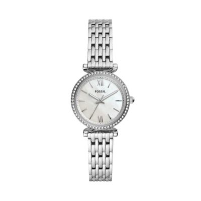 Carlie Mini Three Hand Stainless Steel Watch Es4647 Fossil