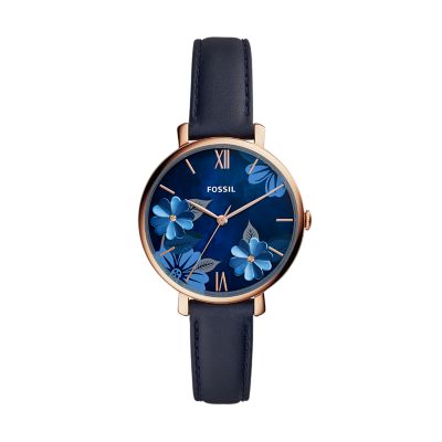 Montre Jacqueline trois aiguilles en cuir bleu marine ES4673