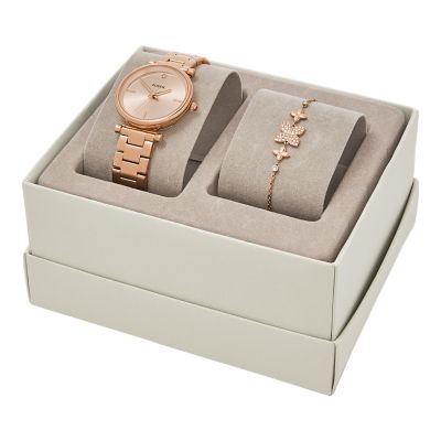 Fossil Women&s Carlie Three-Hand Rose Gold Stainless Steel Watch ES4301