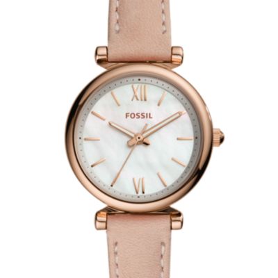 Carlie Mini Three-Hand Blush Leather Watch