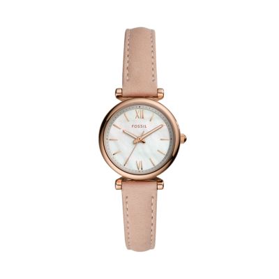 Carlie Mini Three-Hand Blush Leather Watch - ES4699 - Fossil