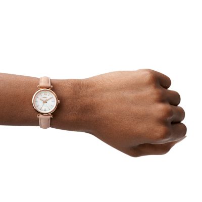 Carlie Mini Three Hand Blush Leather Watch ES4699 Fossil