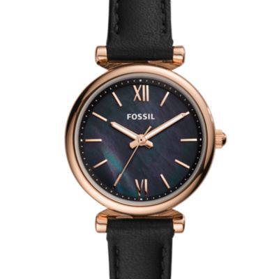 Carlie Mini Three-Hand Black Leather Watch