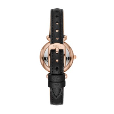 Carlie Mini Three-Hand Black Leather Watch