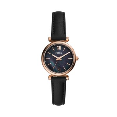 Carlie Mini Three-Hand Black Leather Watch