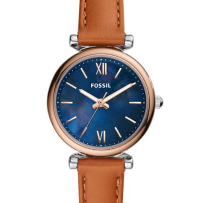 Carlie Mini Three-Hand Tan Leather Watch