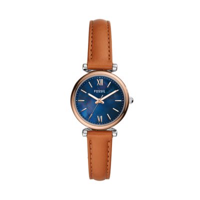 Carlie Mini Three-Hand Tan Leather Watch