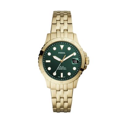 legaal Wegrijden Verlaten FB-01 Three-Hand Date Gold-Tone Stainless Steel Watch - ES4746 - Fossil