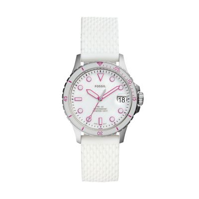 Fossil watch women's shop white silicone strap