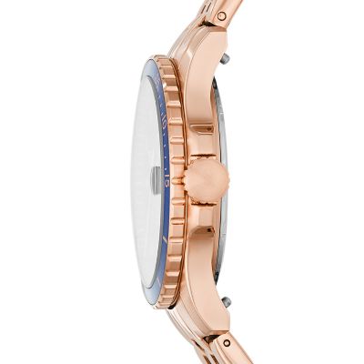 FB 01 Three Hand Date Rose Gold Tone Stainless Steel Watch