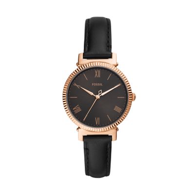 Montre Daisy trois aiguilles en cuir noir