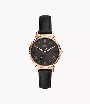 Daisy Three-Hand Black Leather Watch