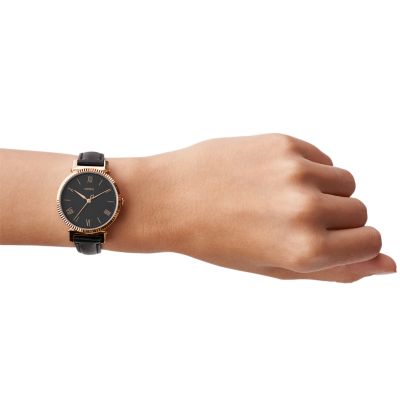 Daisy Three-Hand Black Leather Watch - ES4793 - Fossil