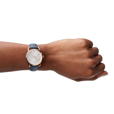 Copeland Three-Hand Midnight Navy Leather Watch - ES4824 - Fossil