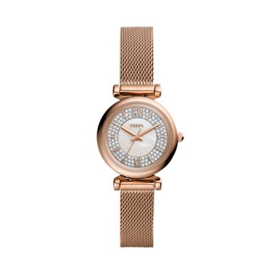 Carlie Mini Three-Hand Rose Gold-Tone Stainless Steel Watch - Fossil