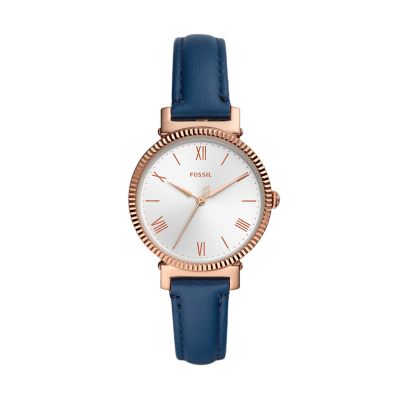 Daisy Three-Hand Midnight Navy Leather Watch