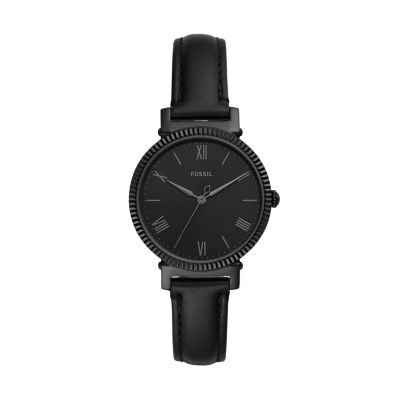 Daisy Three Hand Black Leather Watch