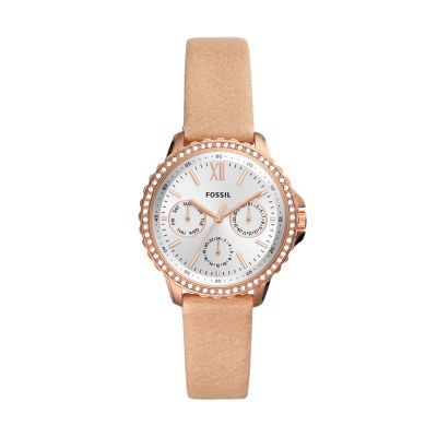 Fossil Femmes Montre multifonction Izzy en cuir rose poudré