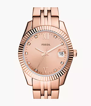 Reloj Scarlette Mini de acero inoxidable en tono oro rosa con tres agujas y fecha