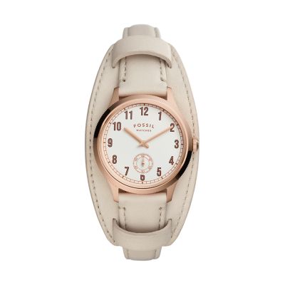 Fossil white 2025 leather watch