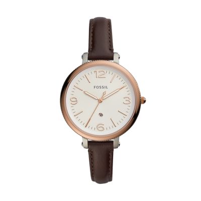 Monroe Three-Hand Date Brown Leather Watch