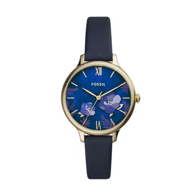 Winnie Three-Hand Navy Leather Watch