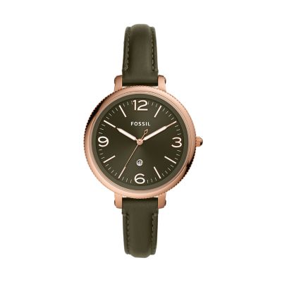 Monroe Three-Hand Date Olive Leather Watch