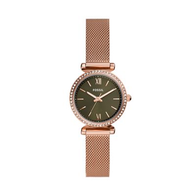 Carlie Mini Three Hand Rose Gold Tone Stainless Steel Mesh Watch