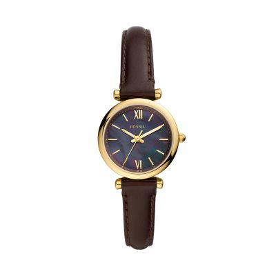 Carlie Mini Three-Hand Dark Brown Leather Watch